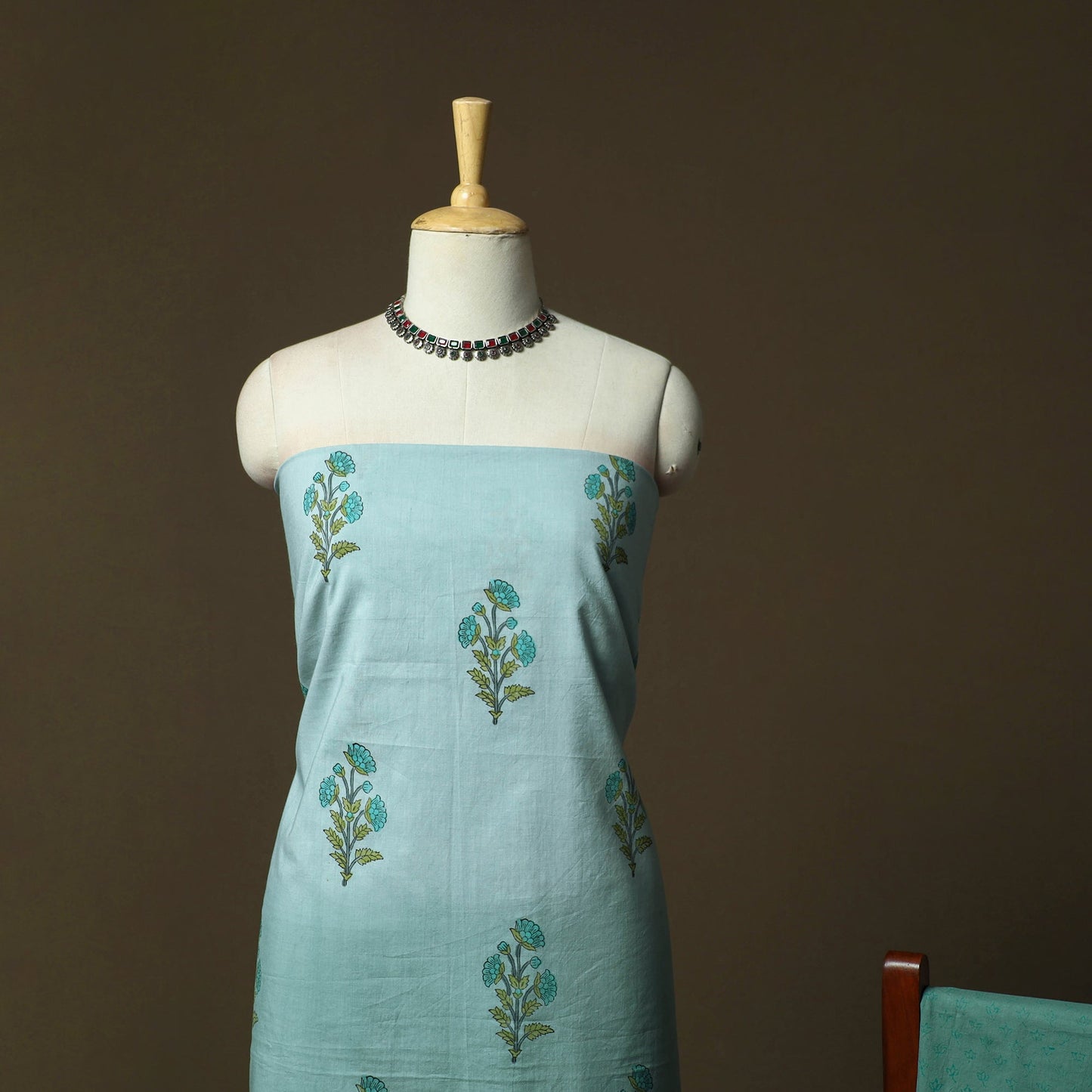 Sanganeri hand block print cotton 3pc unstitched dress