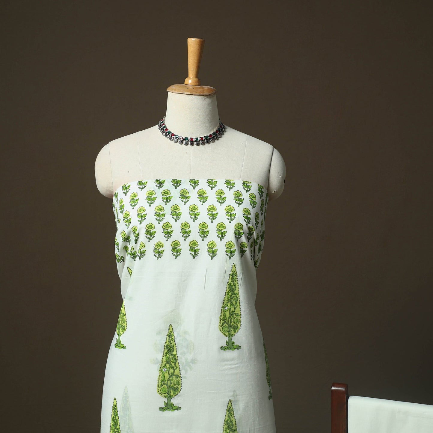 Sanganeri hand block print cotton 3pc unstitched dress