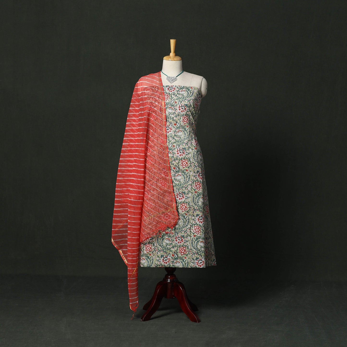 Sanganeri hand block print pure mul cotton 2pc unstitched