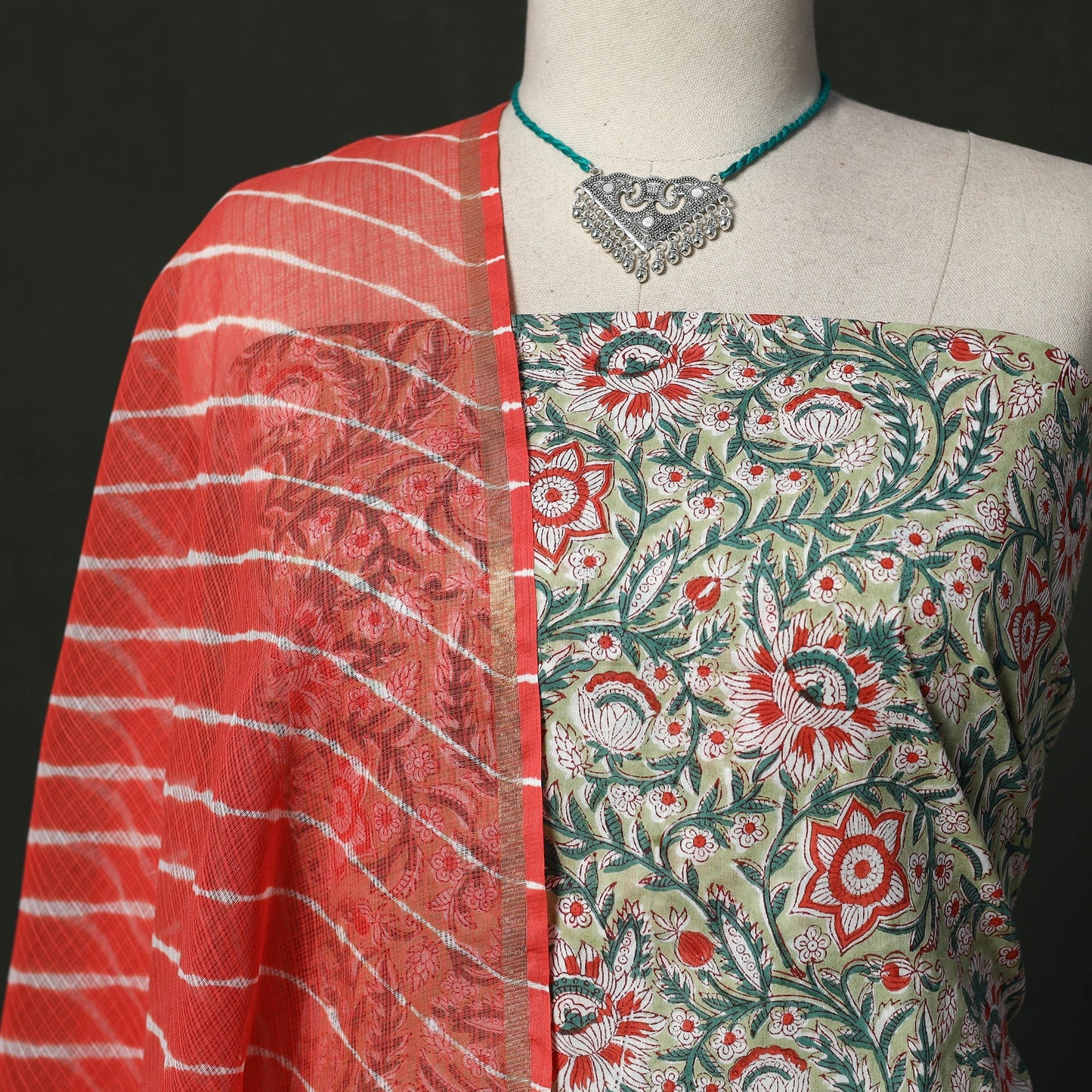 Sanganeri hand block print pure mul cotton 2pc unstitched