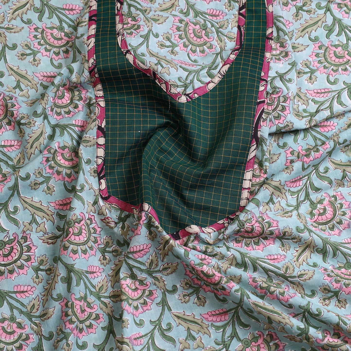 Green Sanganeri Block Print Patchwork Kurta Material