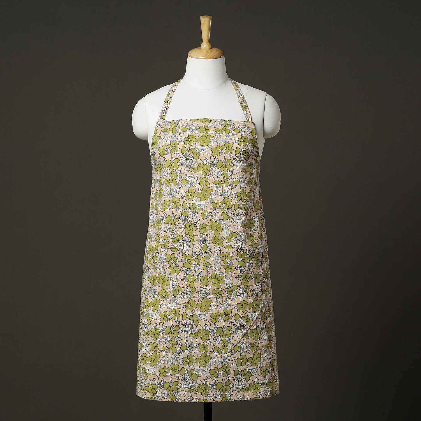 Beige Sanganeri Block Printed Cotton Apron with Pocket
