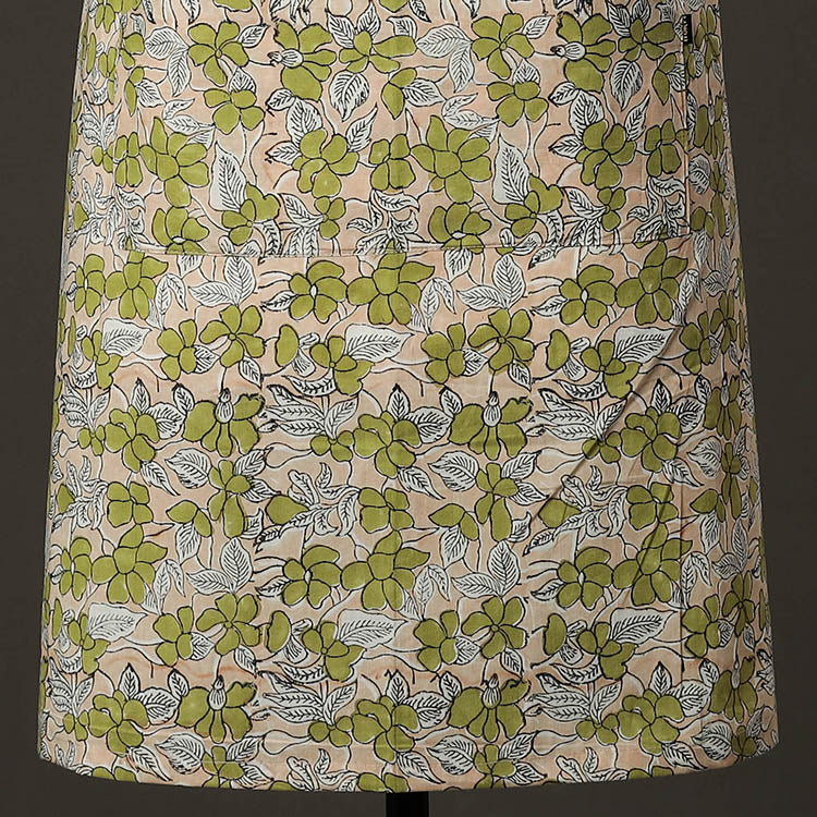 Beige Sanganeri Block Printed Cotton Apron with Pocket