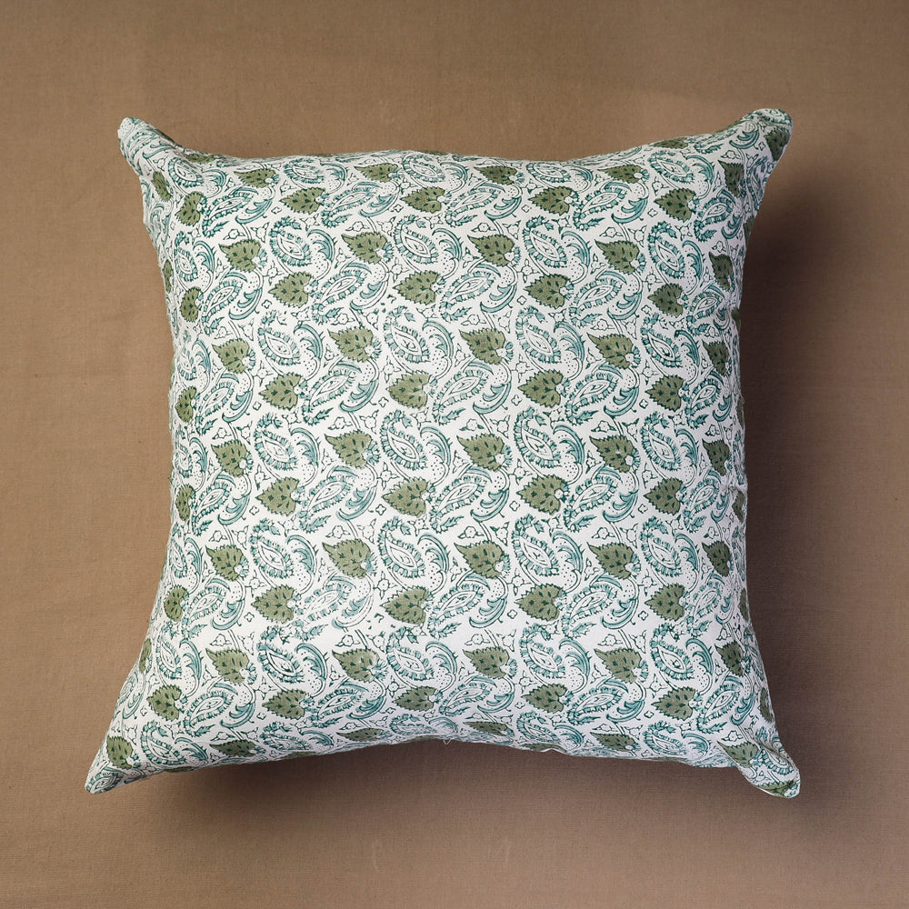 Green Sanganeri Block Printed Cotton Cushion Cover
