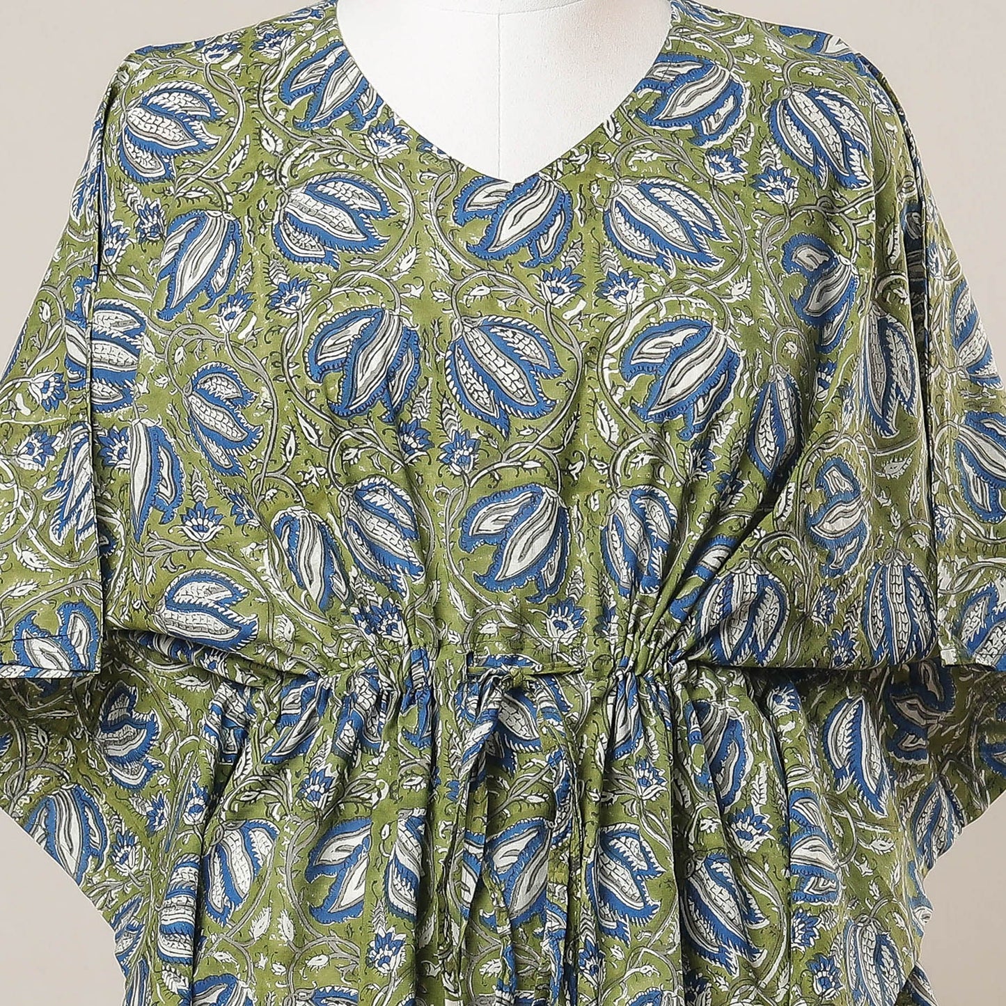 Buy Hand Block Printed Cotton Kaftan with Tie-Up Waist l iTokri.com