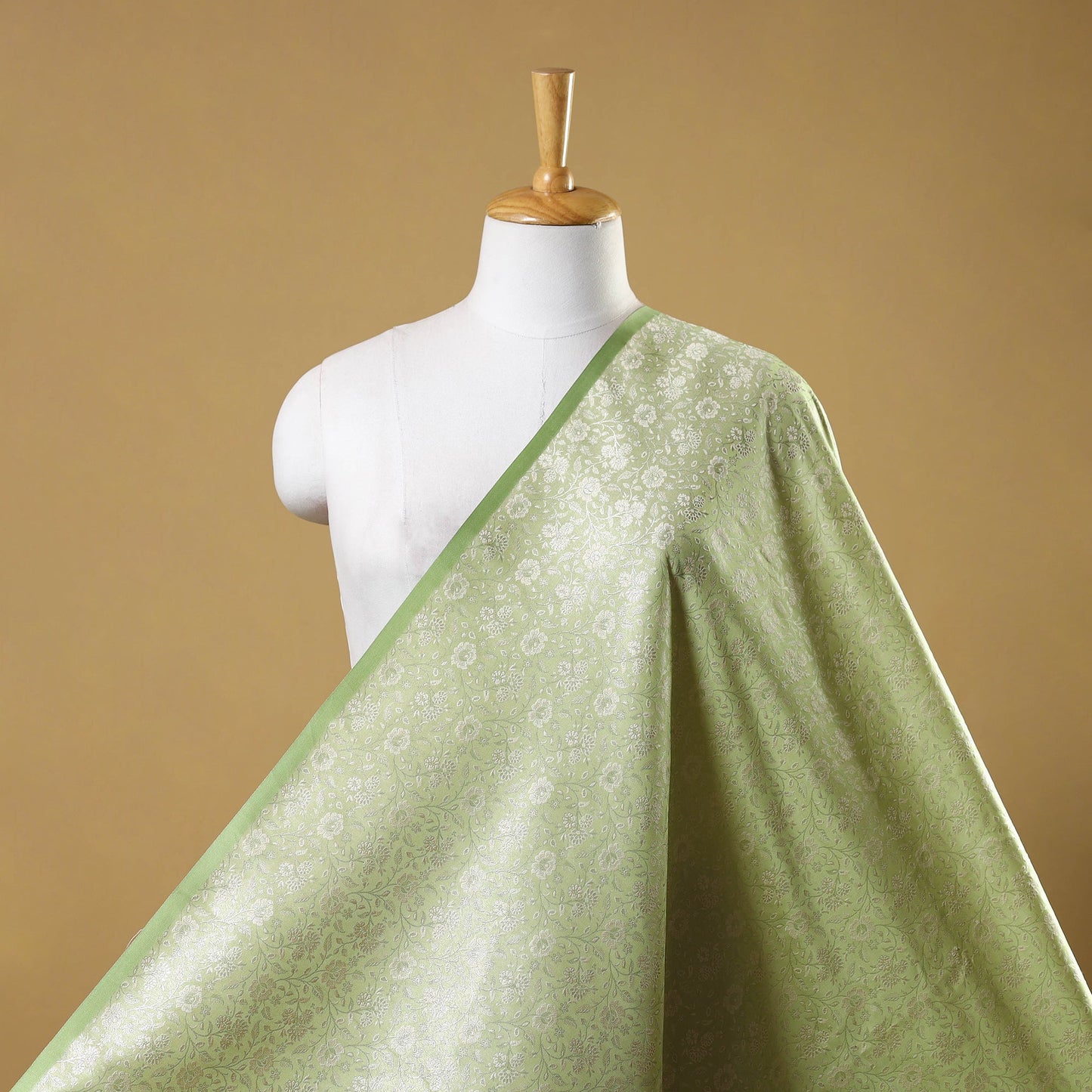 Green Semi Silk Brocade Banarasi Fabric
