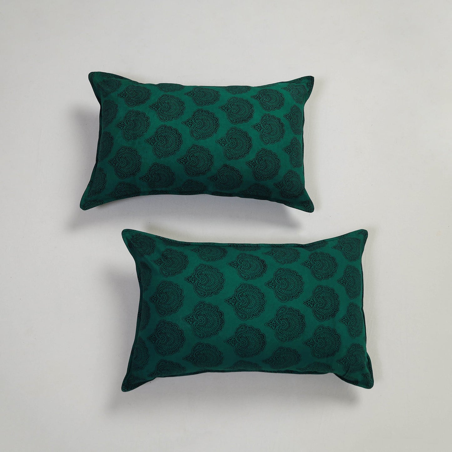 Green Set of 2 Bagh Block Print Cotton Pillow Covers