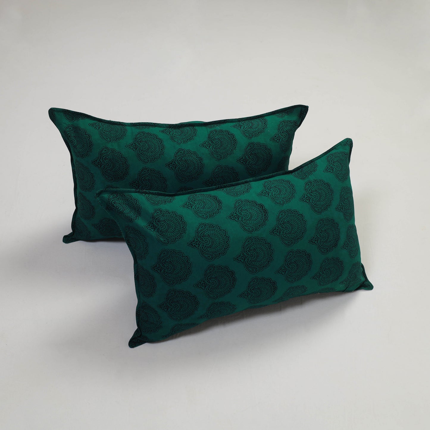 Green Set of 2 Bagh Block Print Cotton Pillow Covers