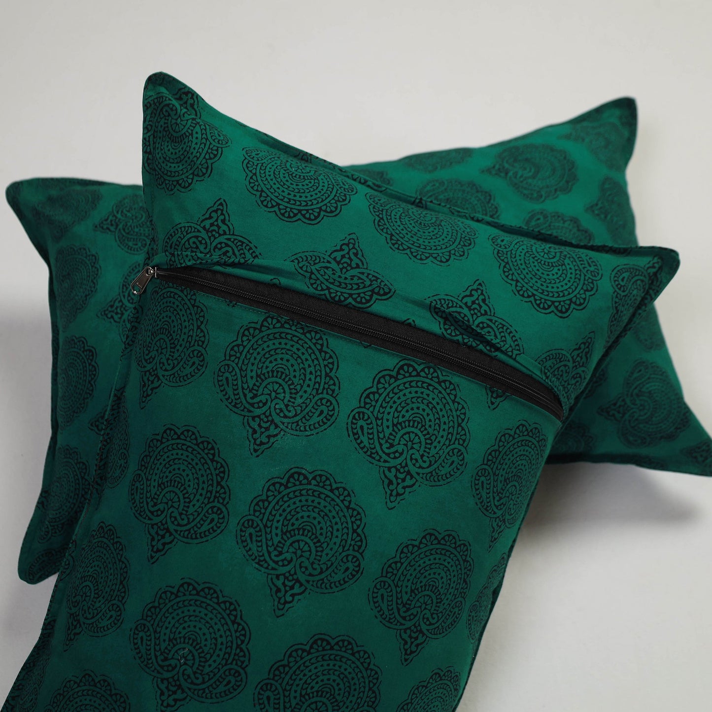 Green Set of 2 Bagh Block Print Cotton Pillow Covers