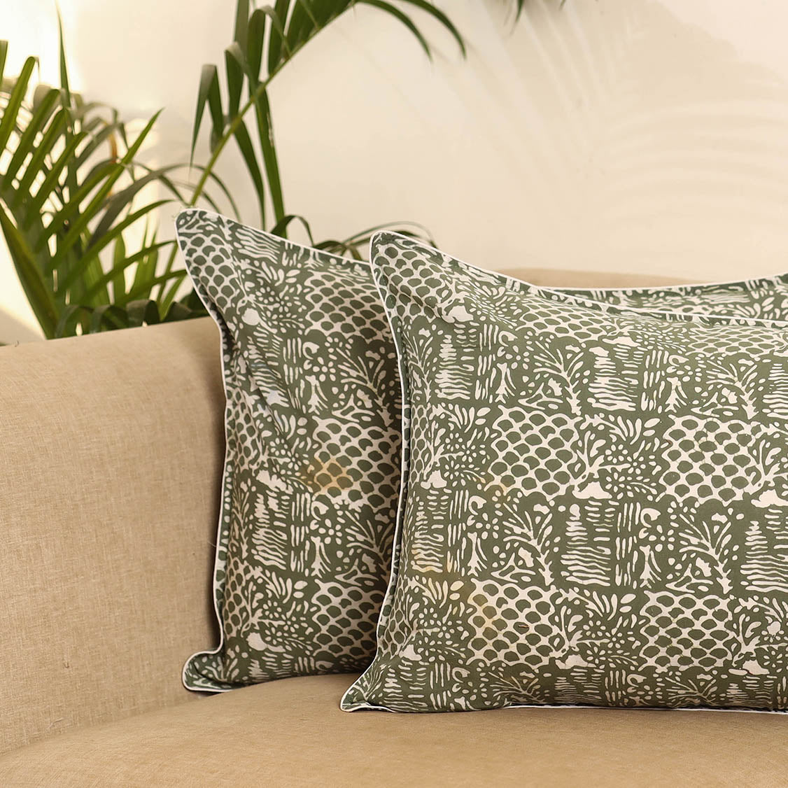 Green - set of 2 hand batik pillow covers 06 - handcrafted