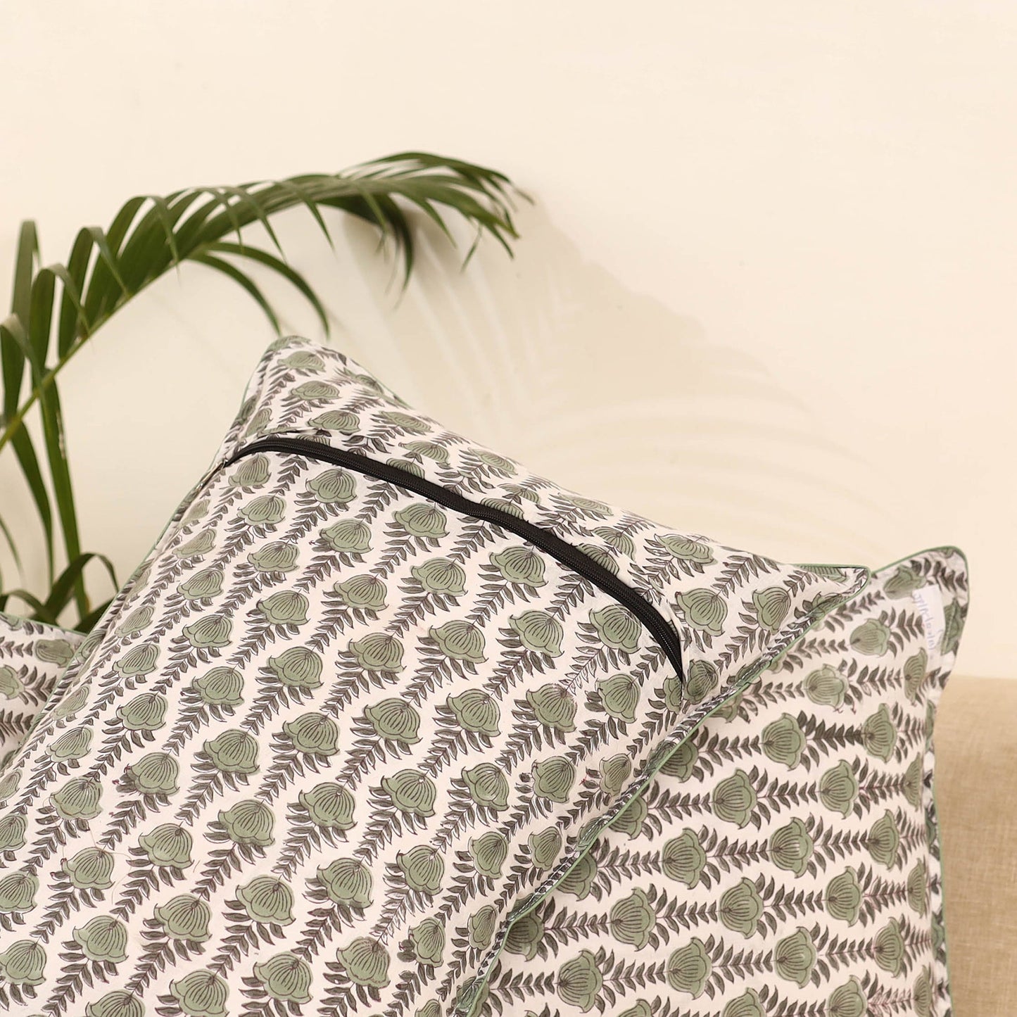 Green - set of 2 sanganeri pillow covers 04 - handcrafted