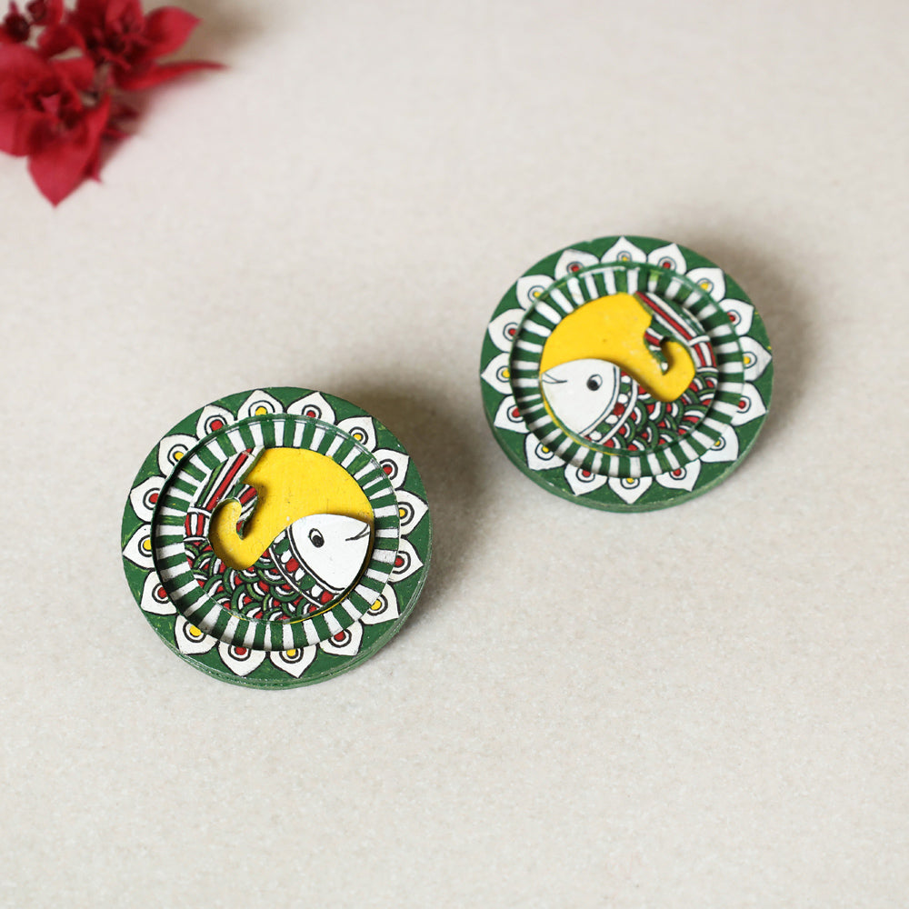 Madhubani Handpainted Wooden Earrings Online India