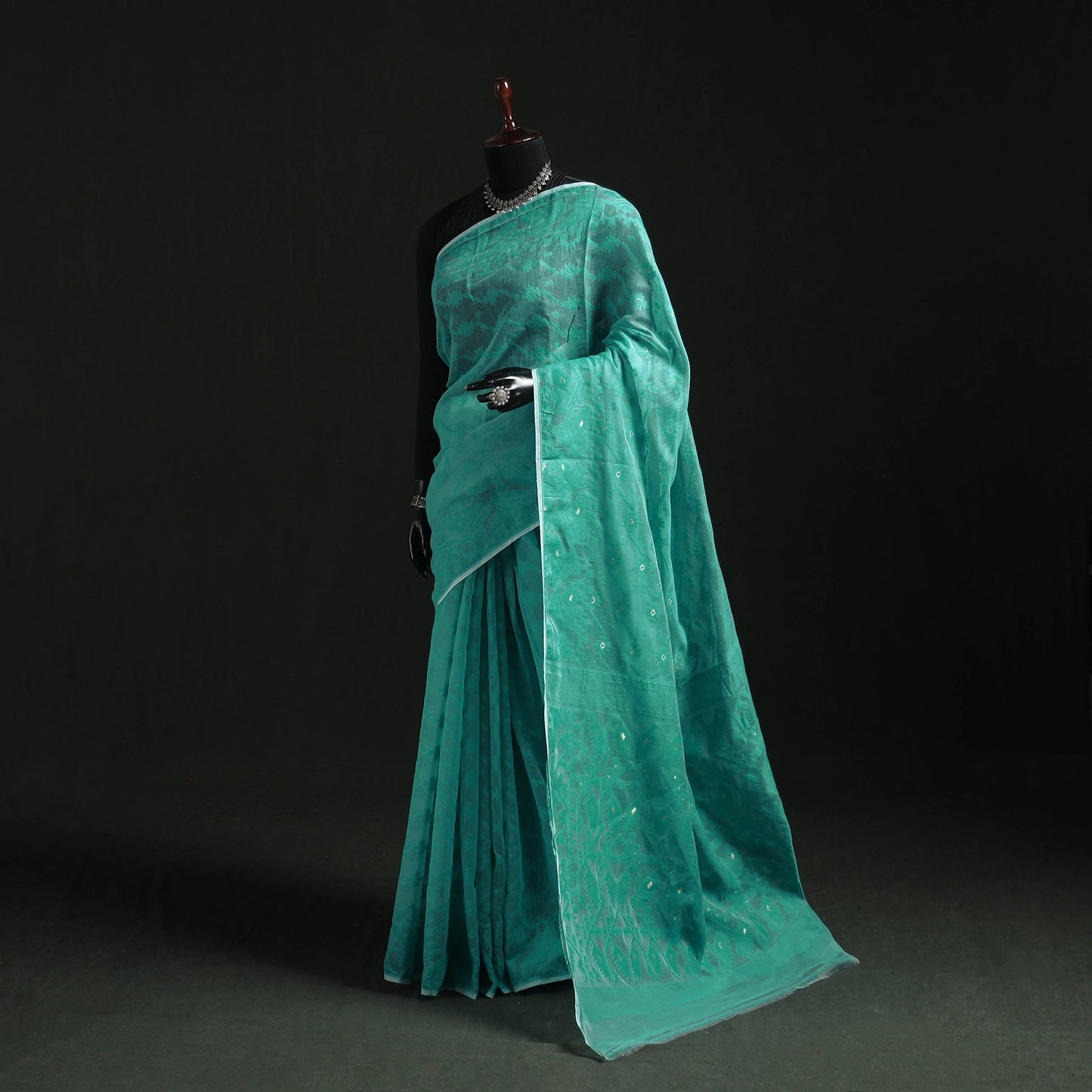 Silk cotton dhakai jamdani saree 18 - handcrafted