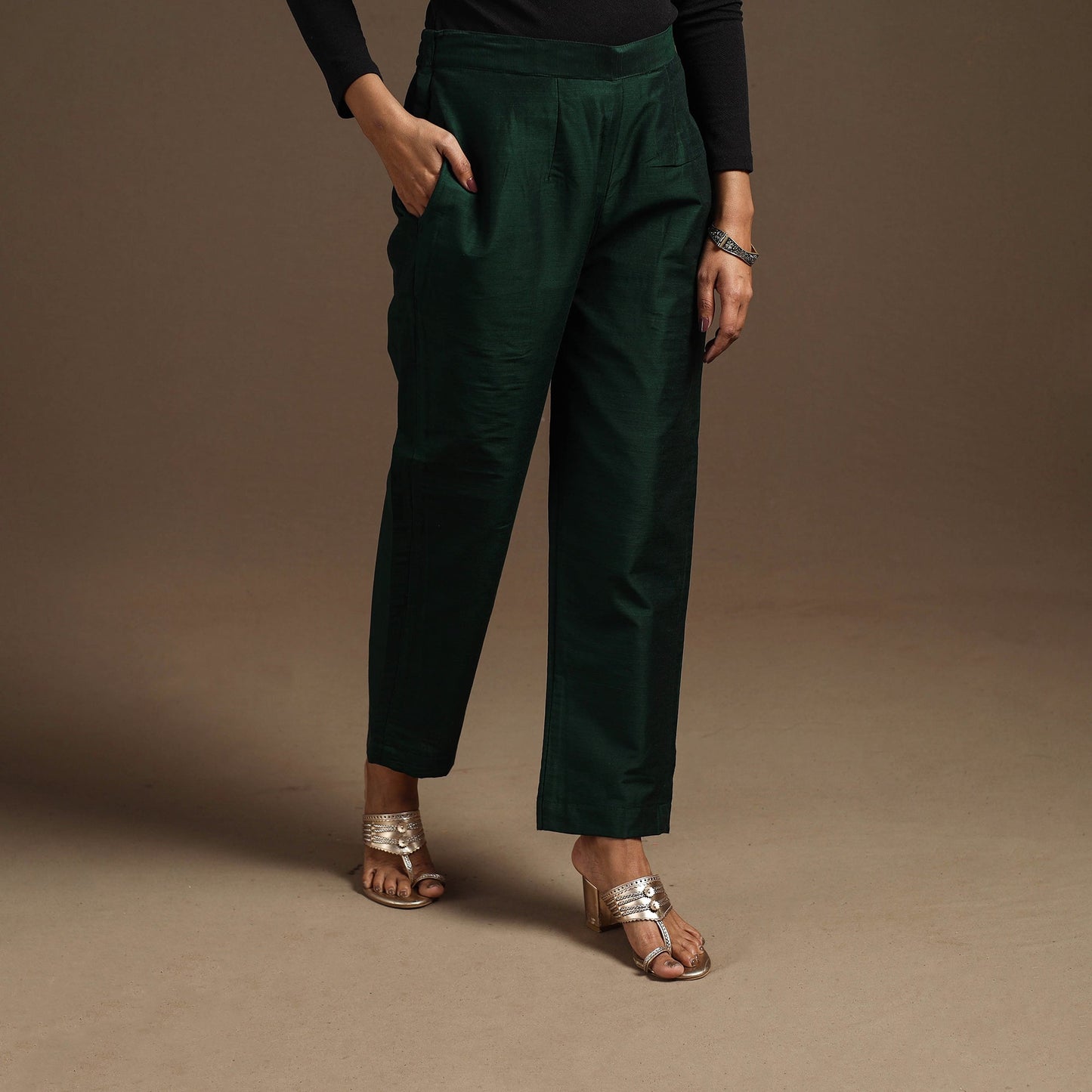 Slub silk elasticated plain pant 01 - handcrafted