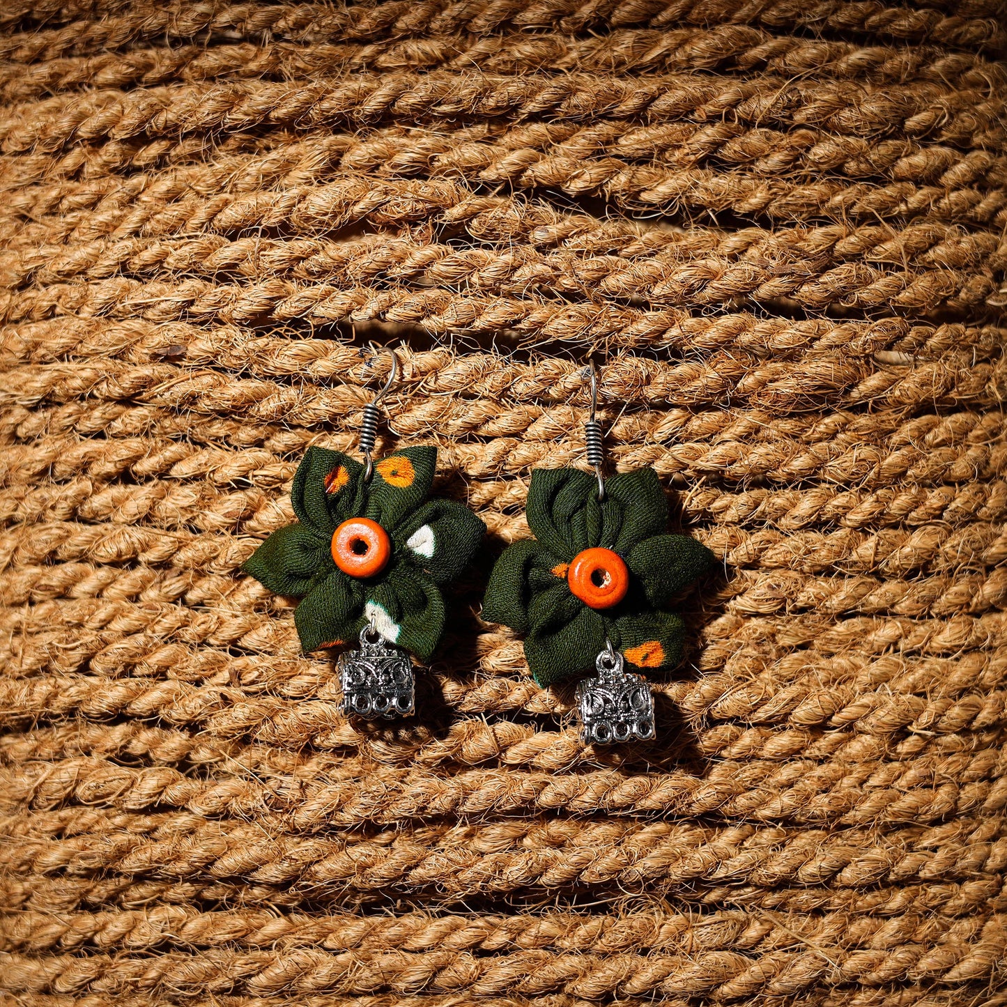Green - sonali handcrafted gs fabart phool kali earrings