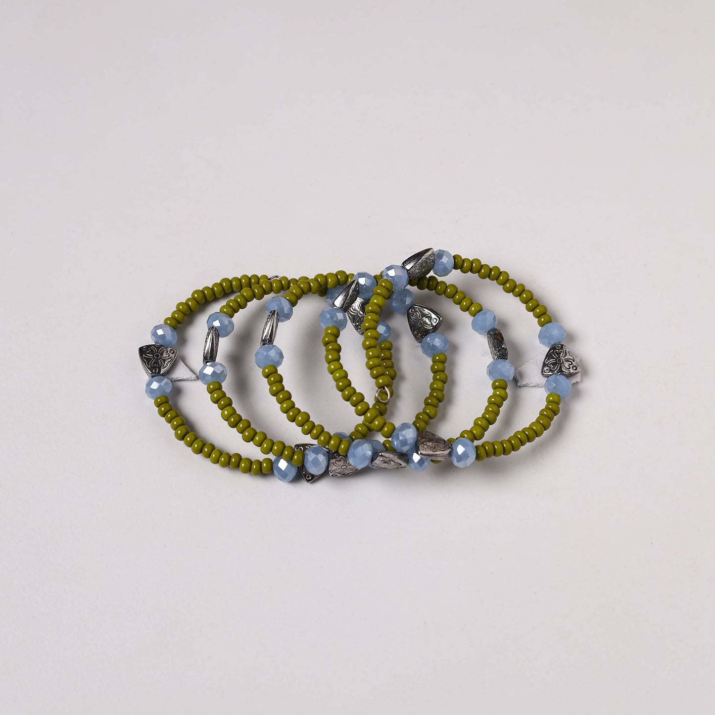 Green - spiral handmade beaded bracelet 199 - handcrafted