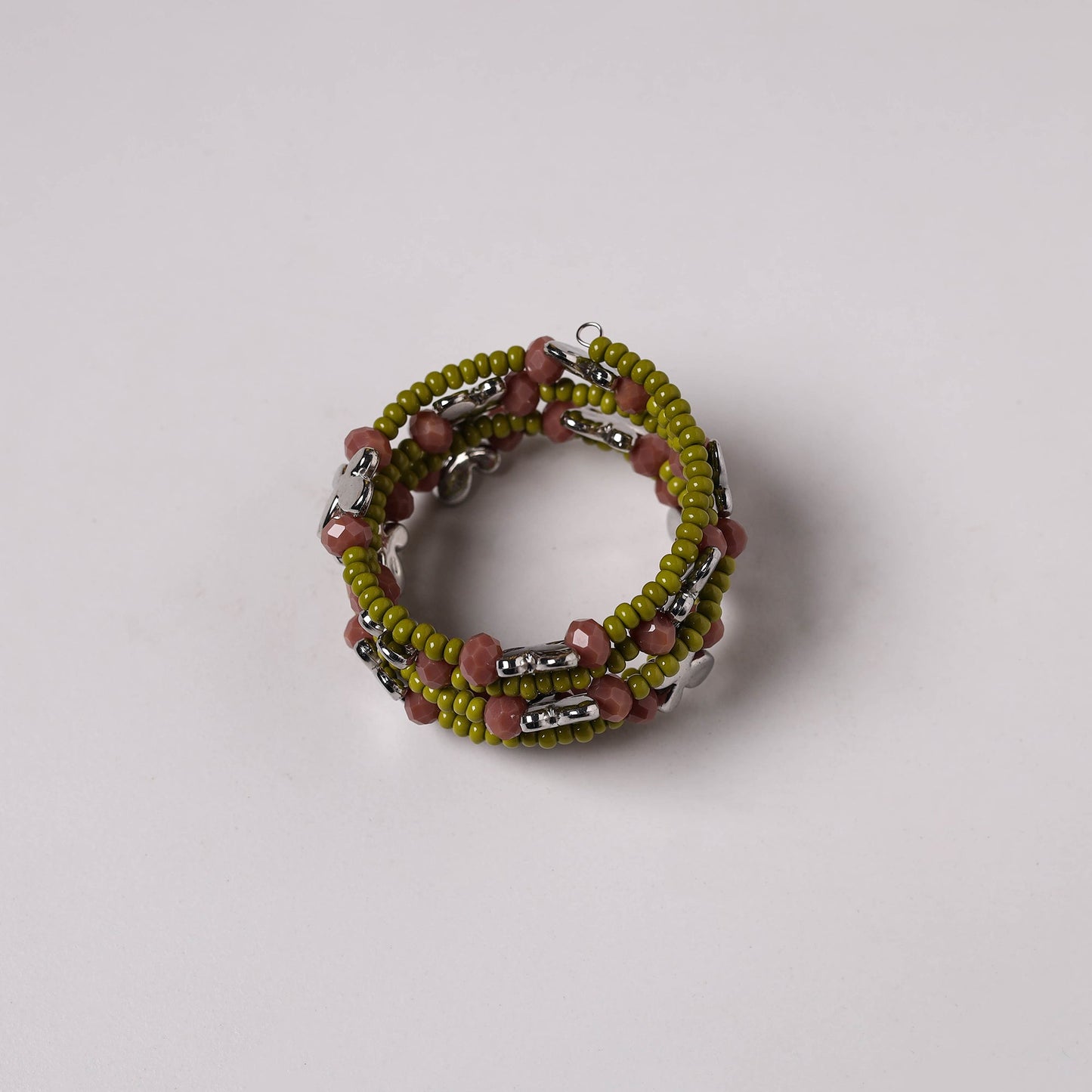 Green - spiral handmade beaded bracelet 207 - handcrafted
