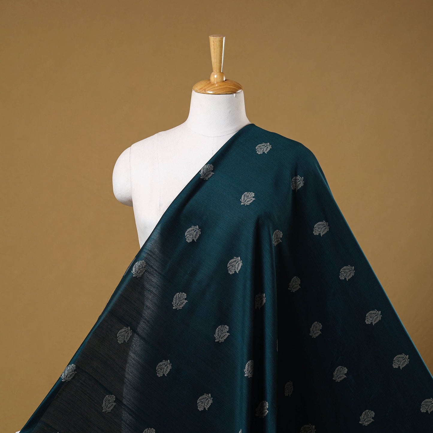 Green - spun dupion viscose silk thread buta fabric 05