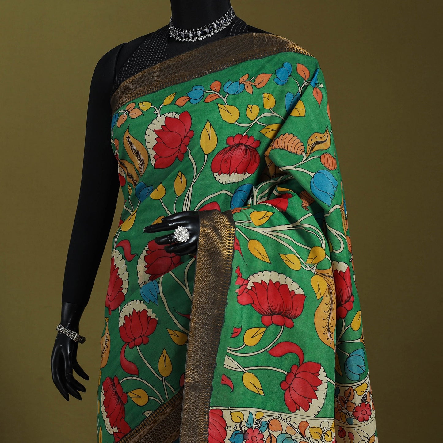 Green - srikalahasti handpainted natural dyed bangalore