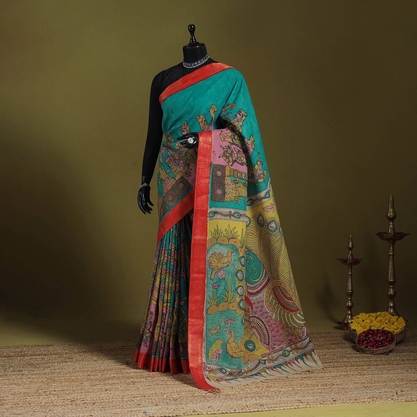 Green - srikalahasti handpainted natural dyed bangalore