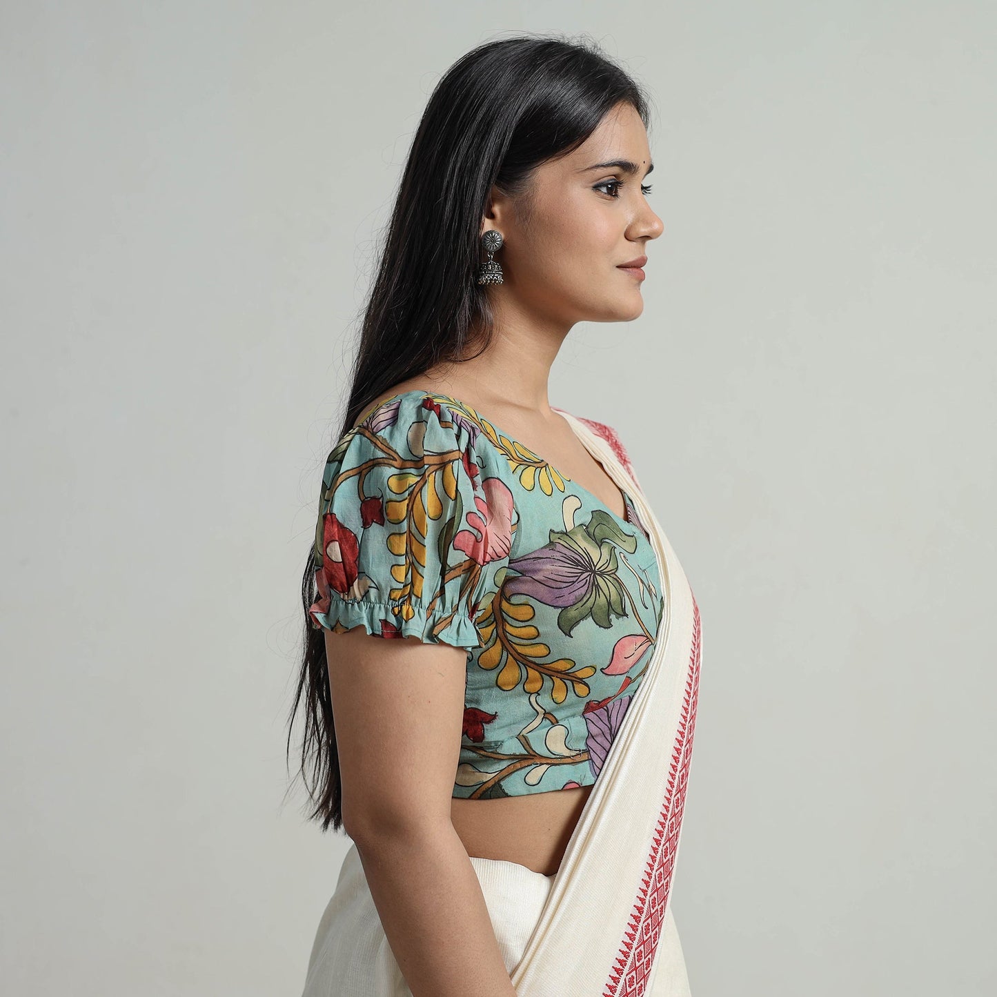 Green - srikalahasti handpainted penwork kalamkari chanderi