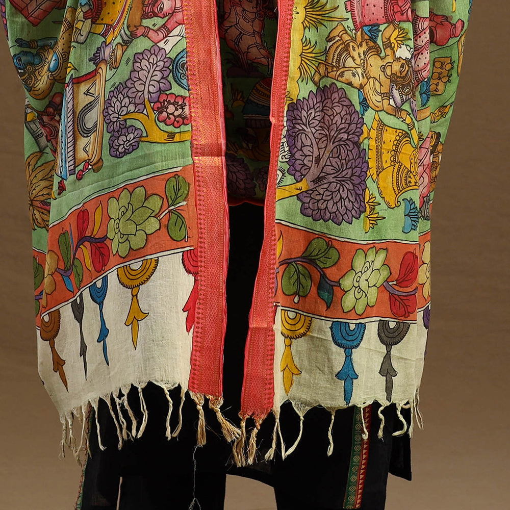 Pen Work Chanderi Silk Handpainted Kalamkari Dupatta