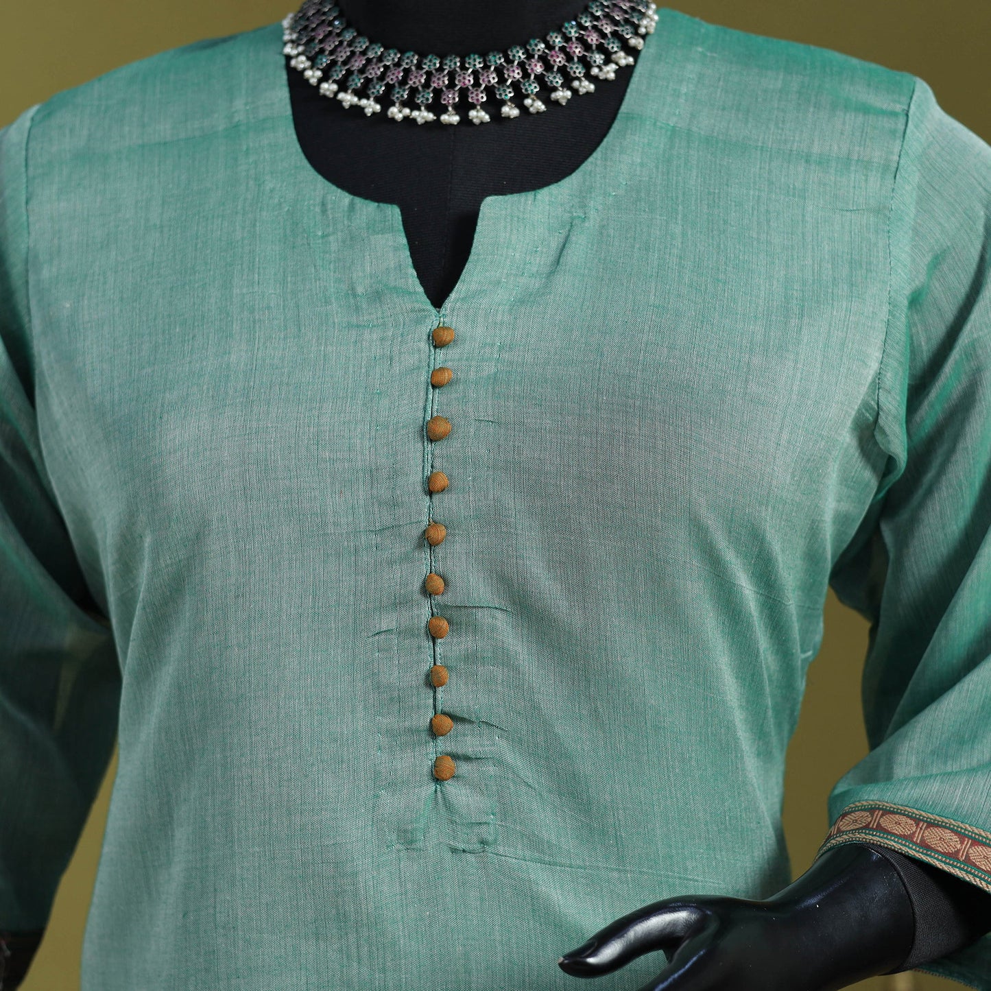 Green - straight cotton dharwad kurta 05 - handcrafted