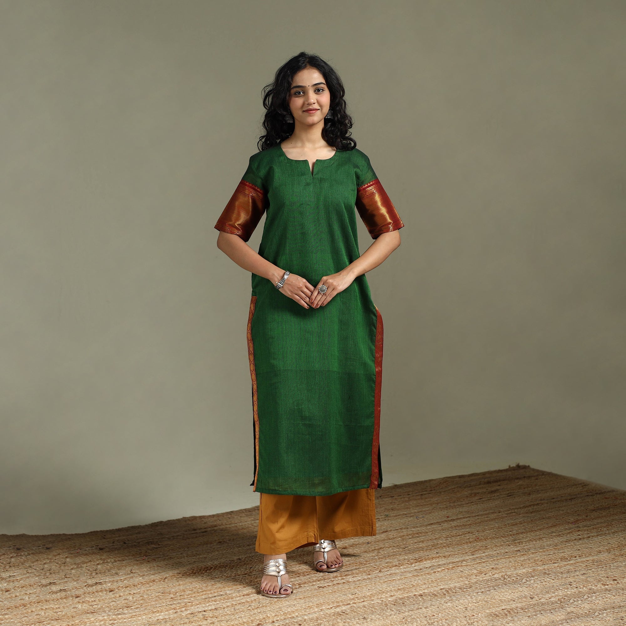 Green - Straight Cotton Dharwad Long Kurta for women 27