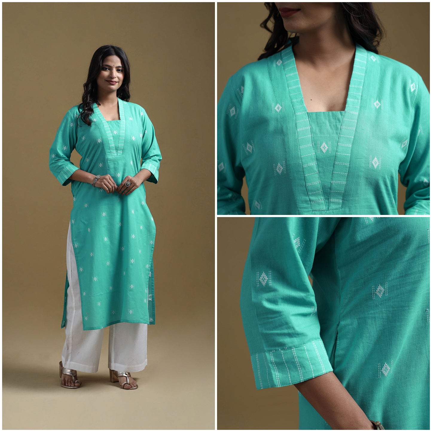 Straight cotton jacquard kurta for women 07 - handcrafted