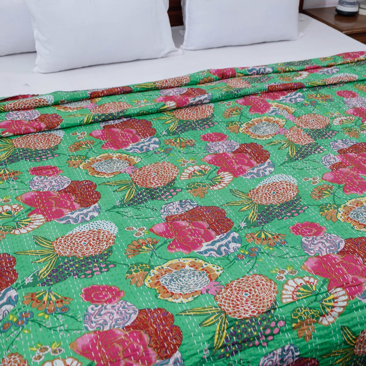 Tagai Work Jaipur Hand Block Printed Cotton Double Bed Cover