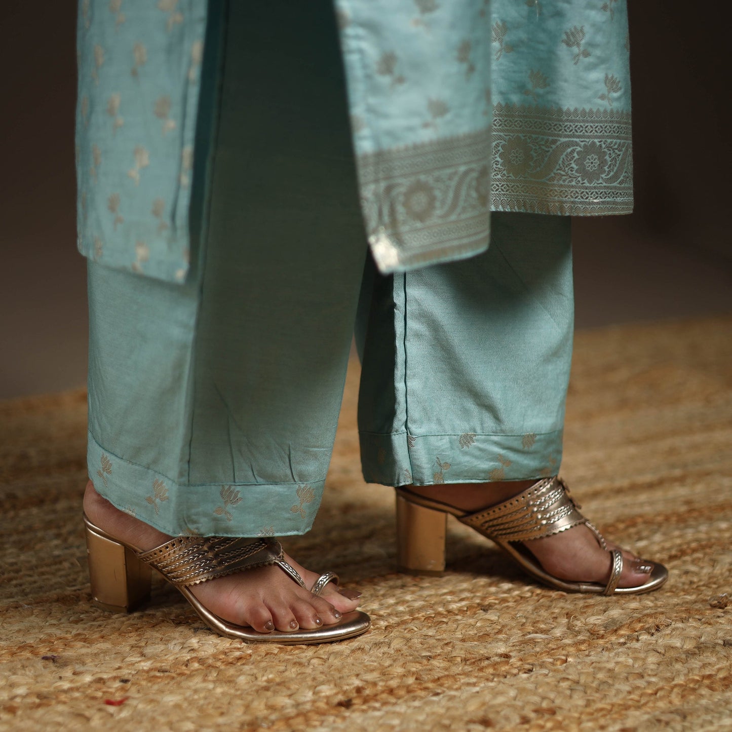 Green - tanchoi silk cotton banarasi kurta set for women