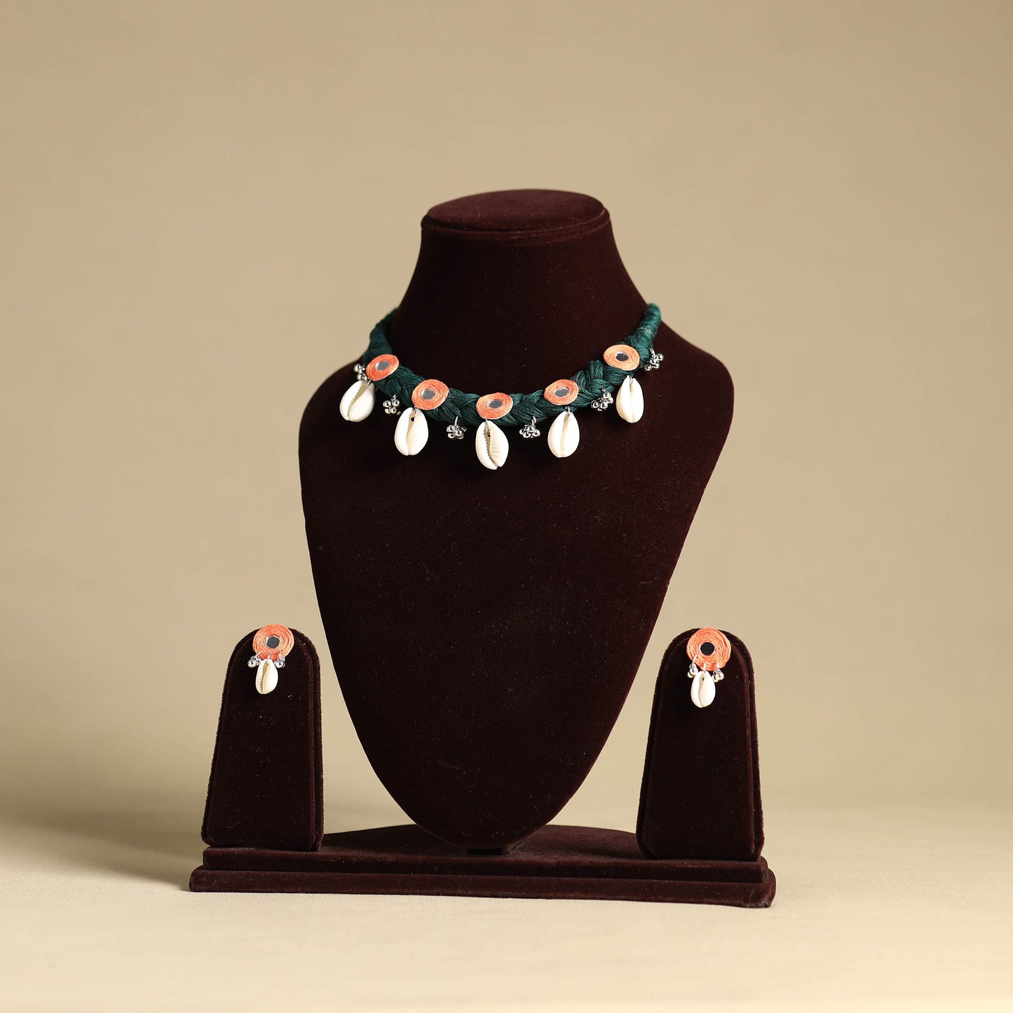 Green - thread braided shell choker necklace set 10