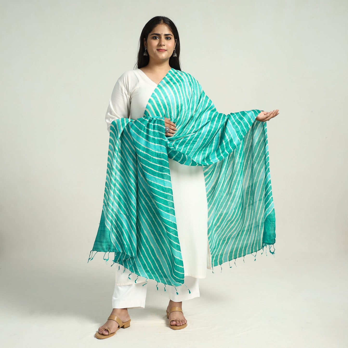 Traditional Tie & Dye Tussar Silk Leheriya Dupatta