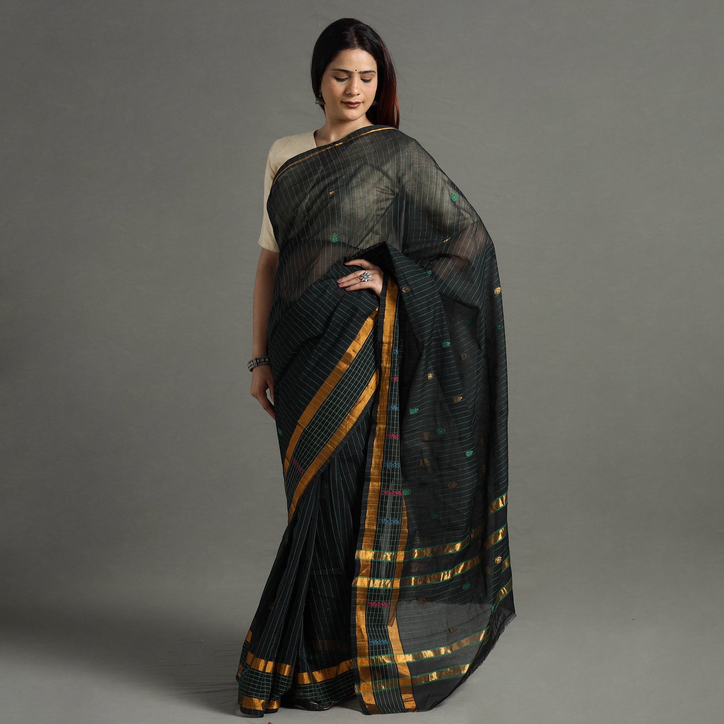 Green - traditional venkatagiri handloom cotton stripe