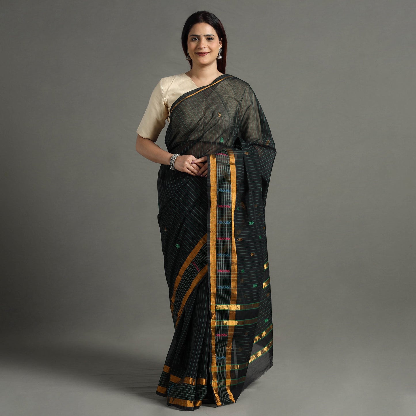Green - traditional venkatagiri handloom cotton stripe