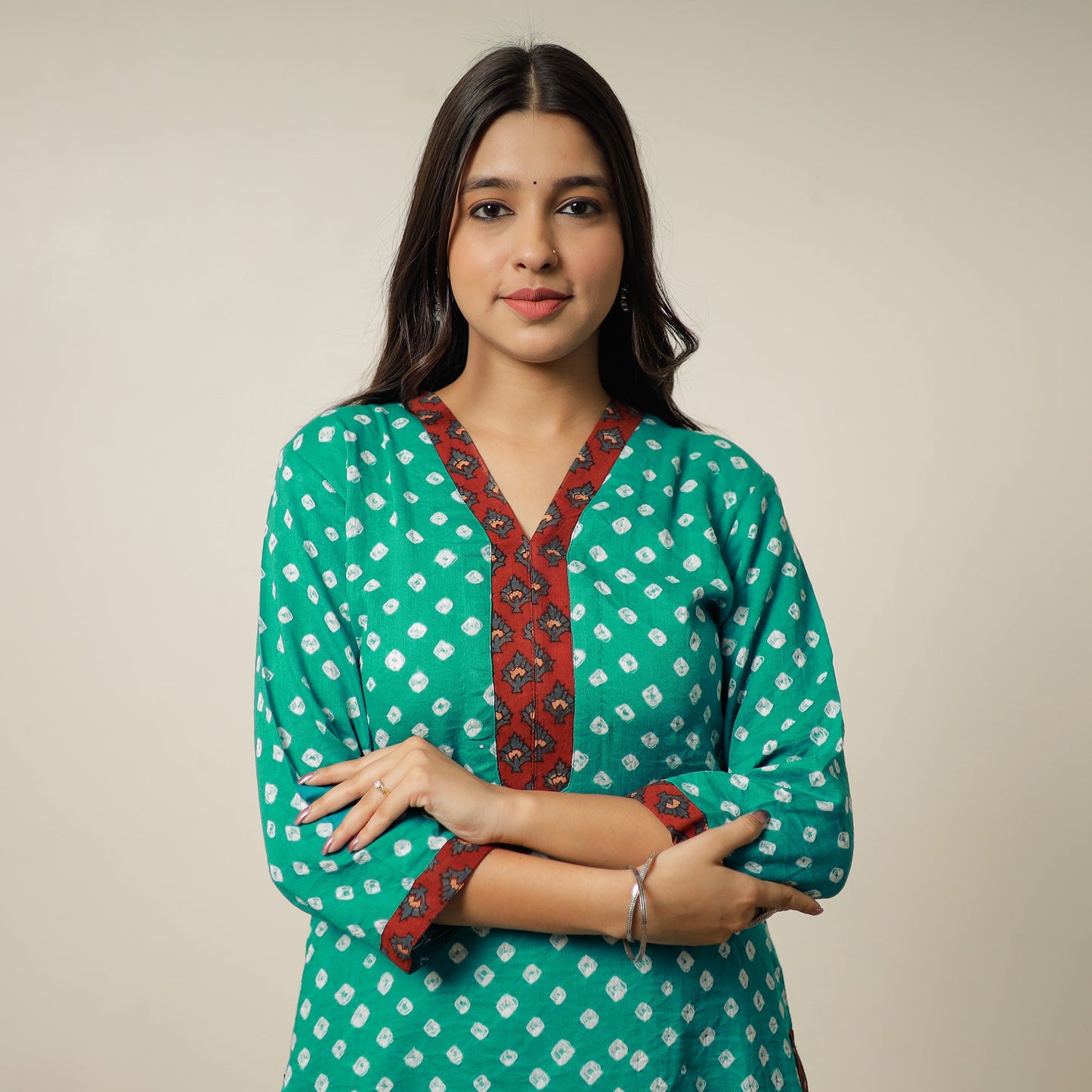 Bandhani Tie-dye Cotton Long Kurta for Women