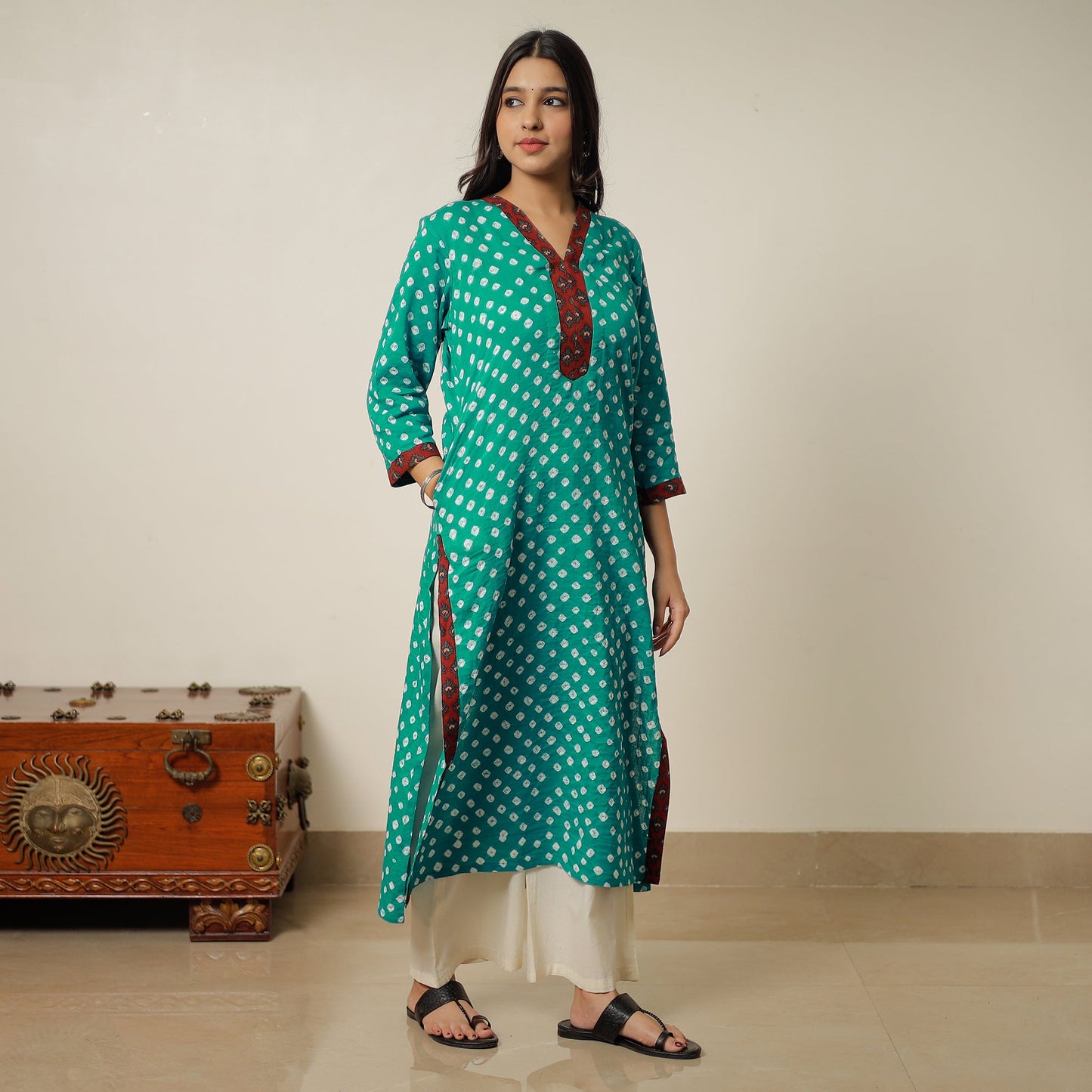 Bandhani Tie-dye Cotton Long Kurta for Women