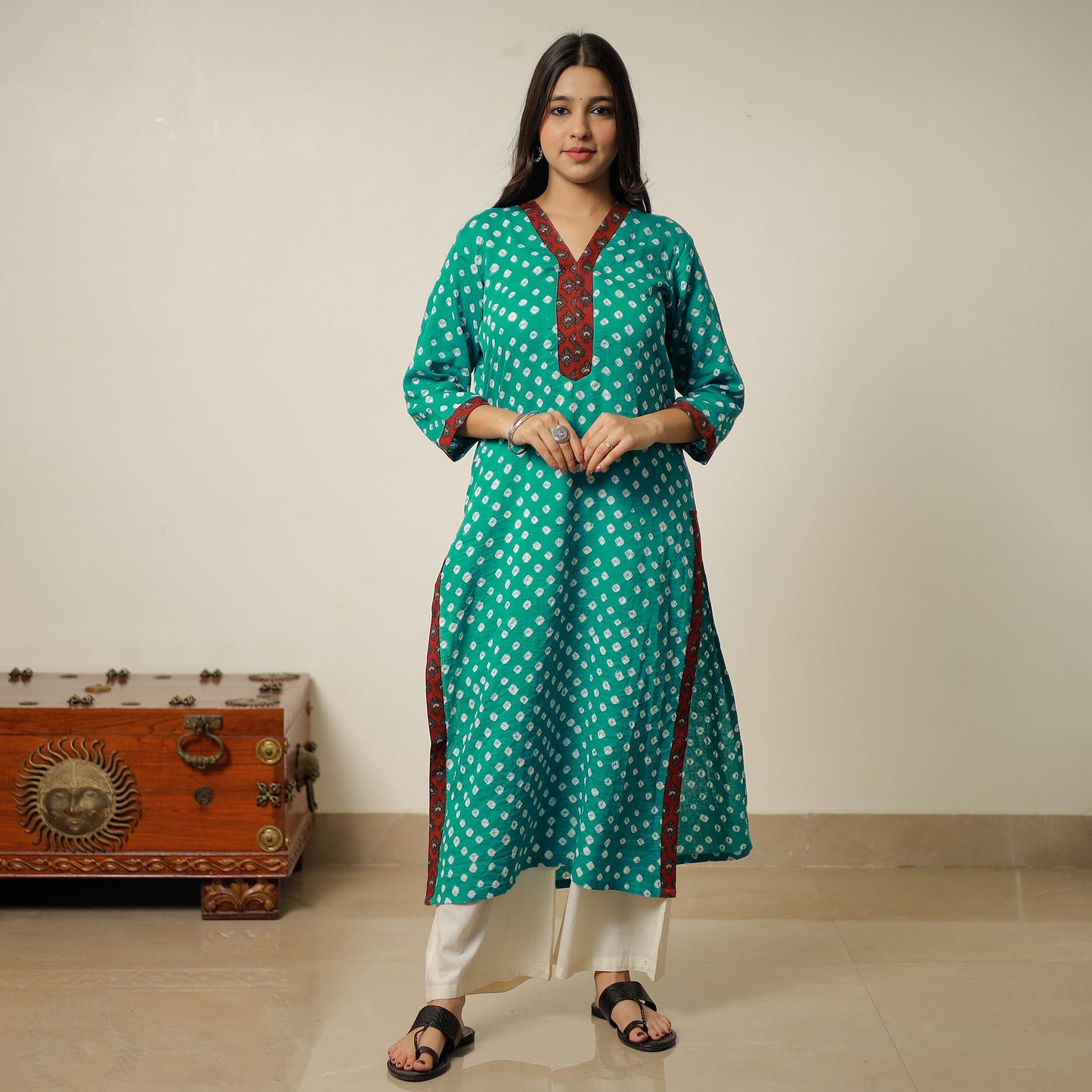 Bandhani Tie-dye Cotton Long Kurta for Women