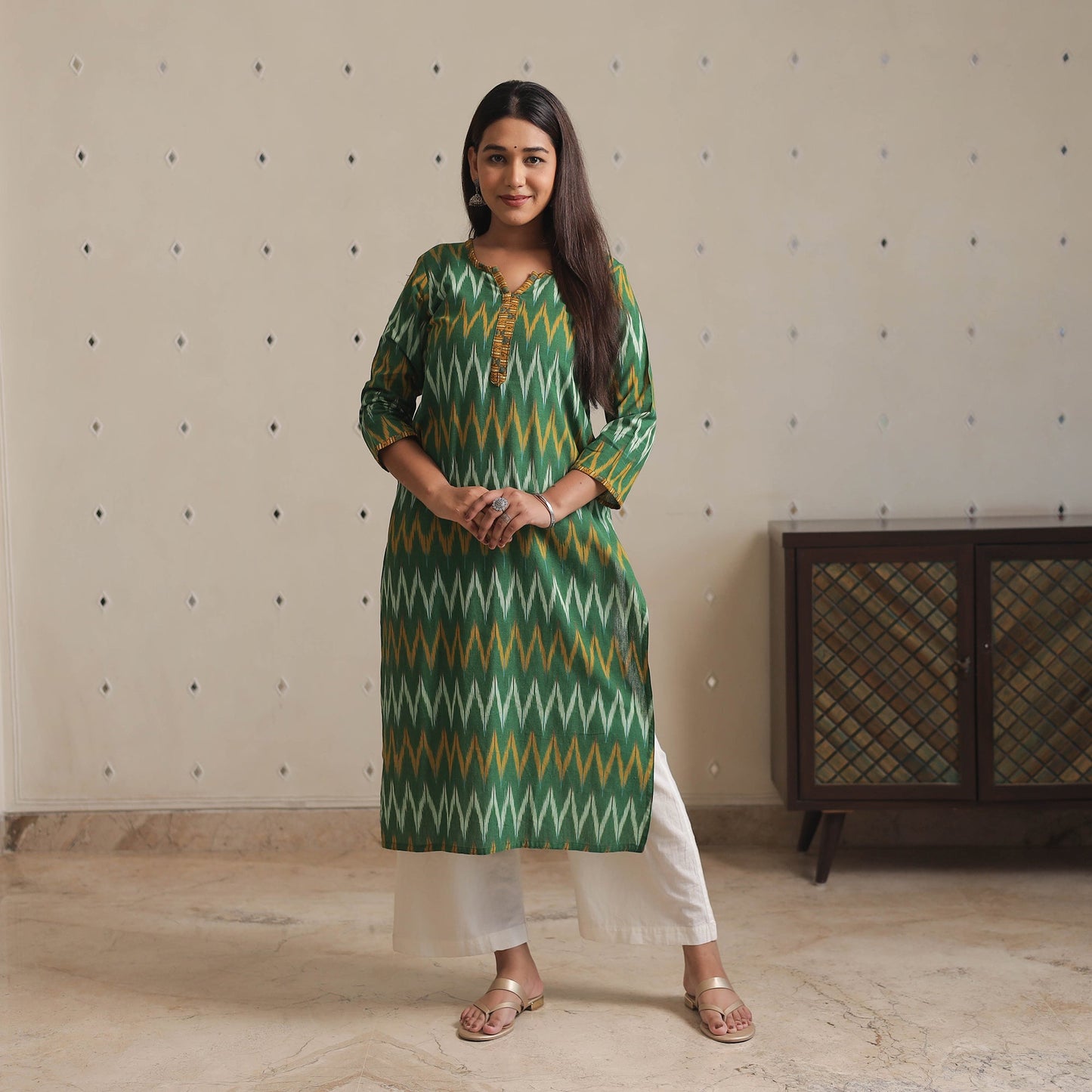 iTokri Casuals - Pochampally Ikat Weave Cotton Long Kurta