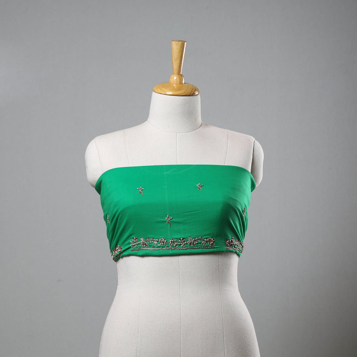 Green - zardozi hand embroidery cotton plain blouse piece