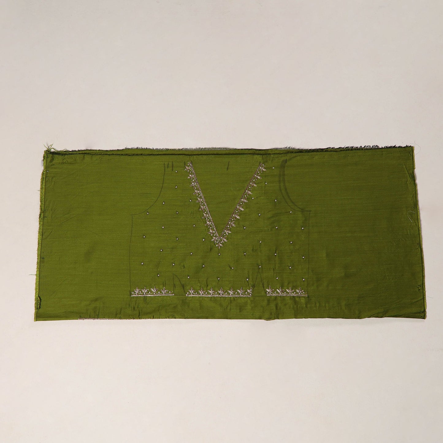 Green - zardozi hand embroidery slub silk plain blouse