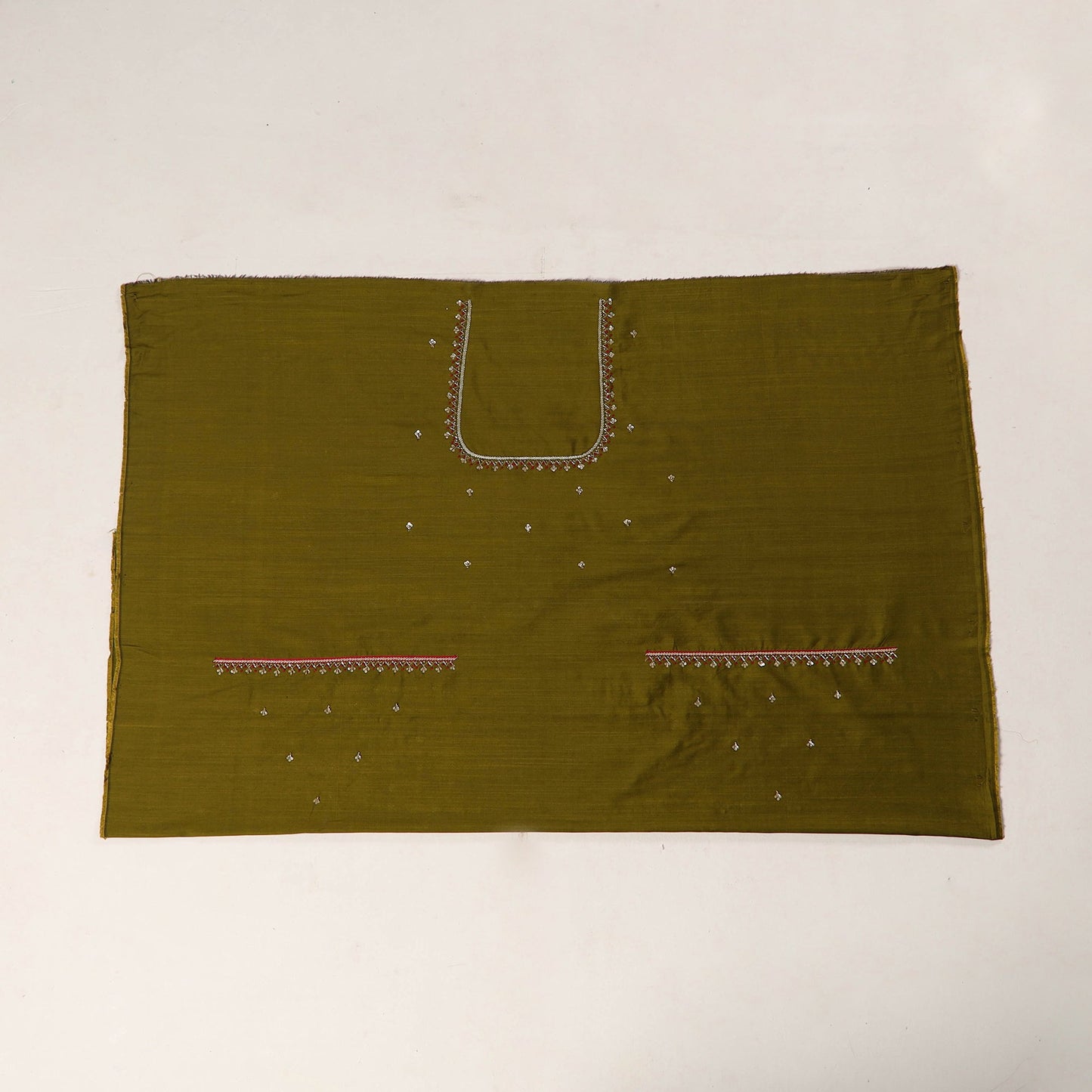 Green - zardozi hand embroidery slub silk plain blouse