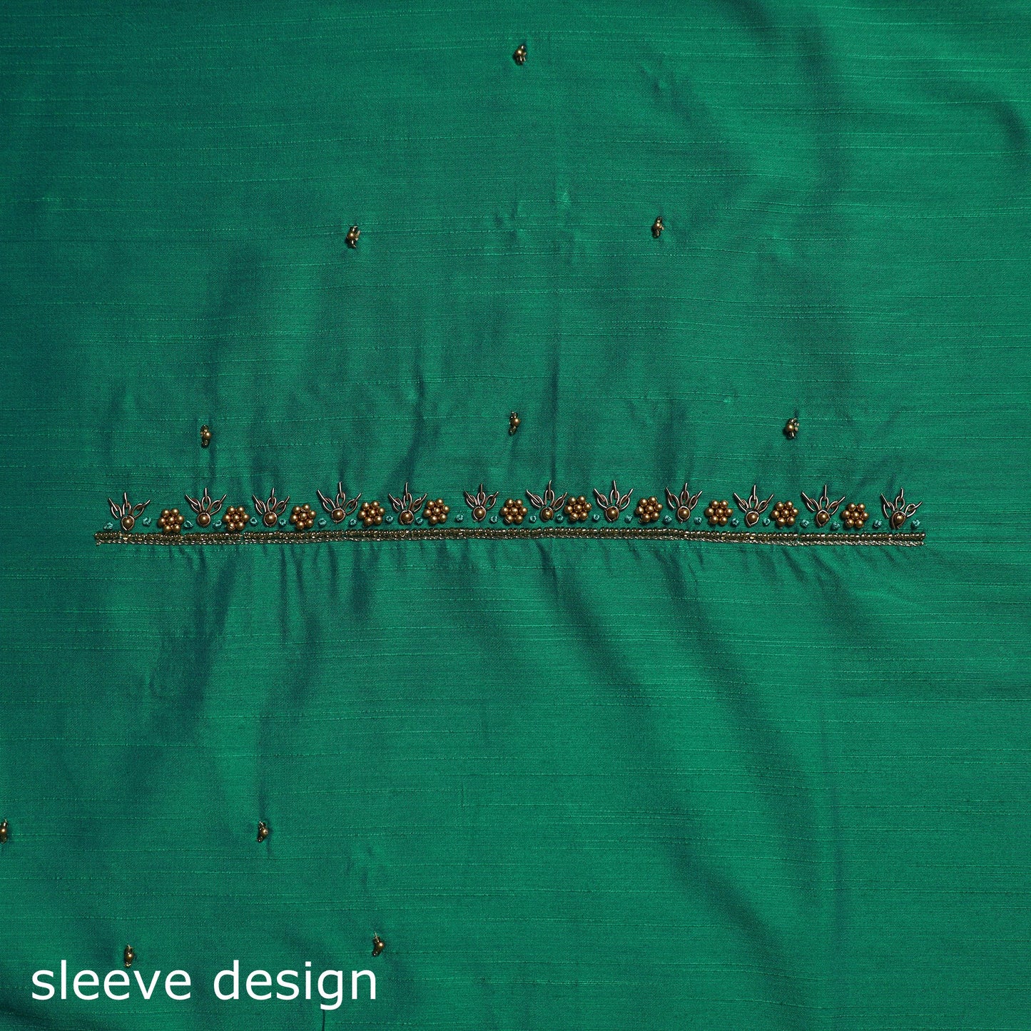 Green - zardozi hand embroidery slub silk plain blouse