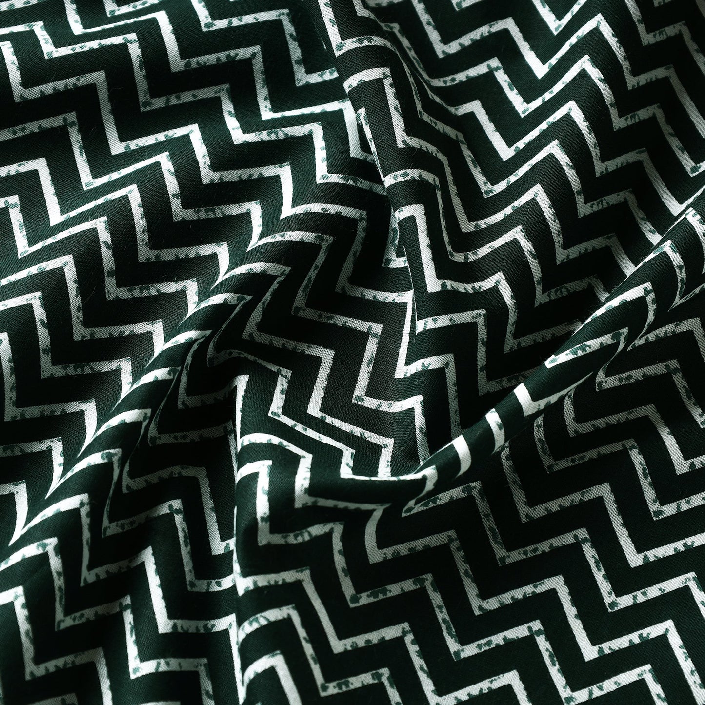 Green Zigzag Wave Jaipur Print Cotton Fabric