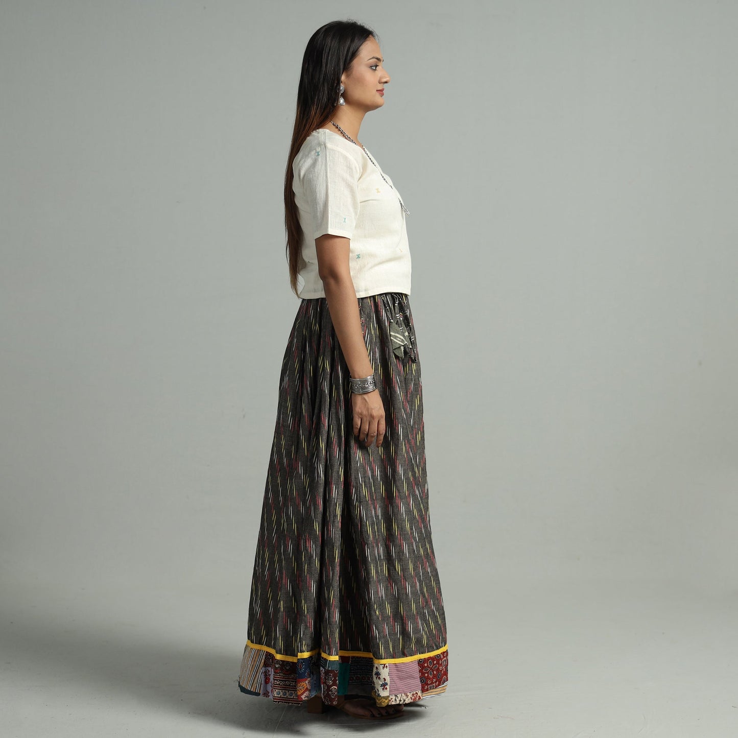 Grey - 24 kali cotton pochampally ikat skirt 03