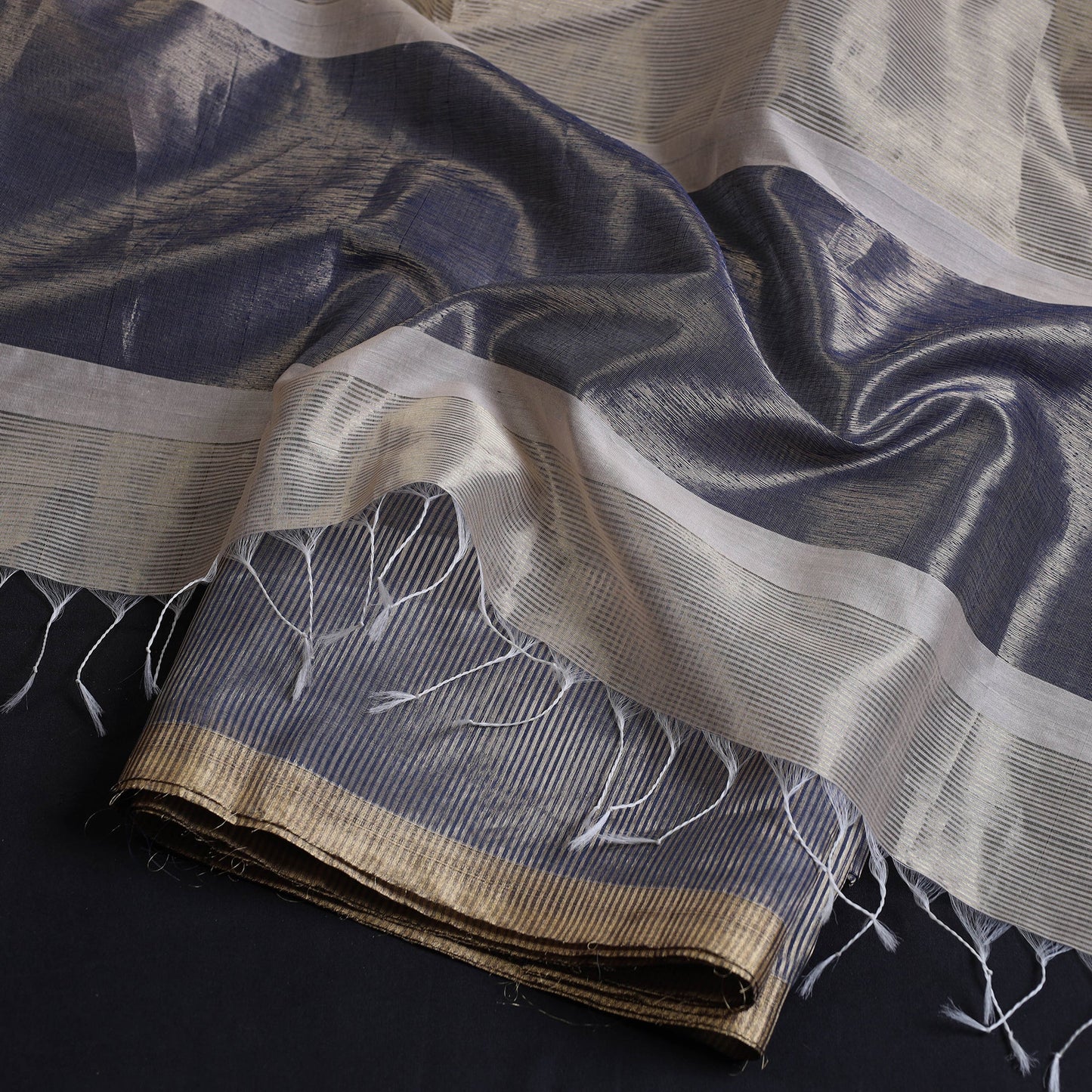 2pc Maheshwari Silk Handloom Tissue Zari Stripes Suit Material Set