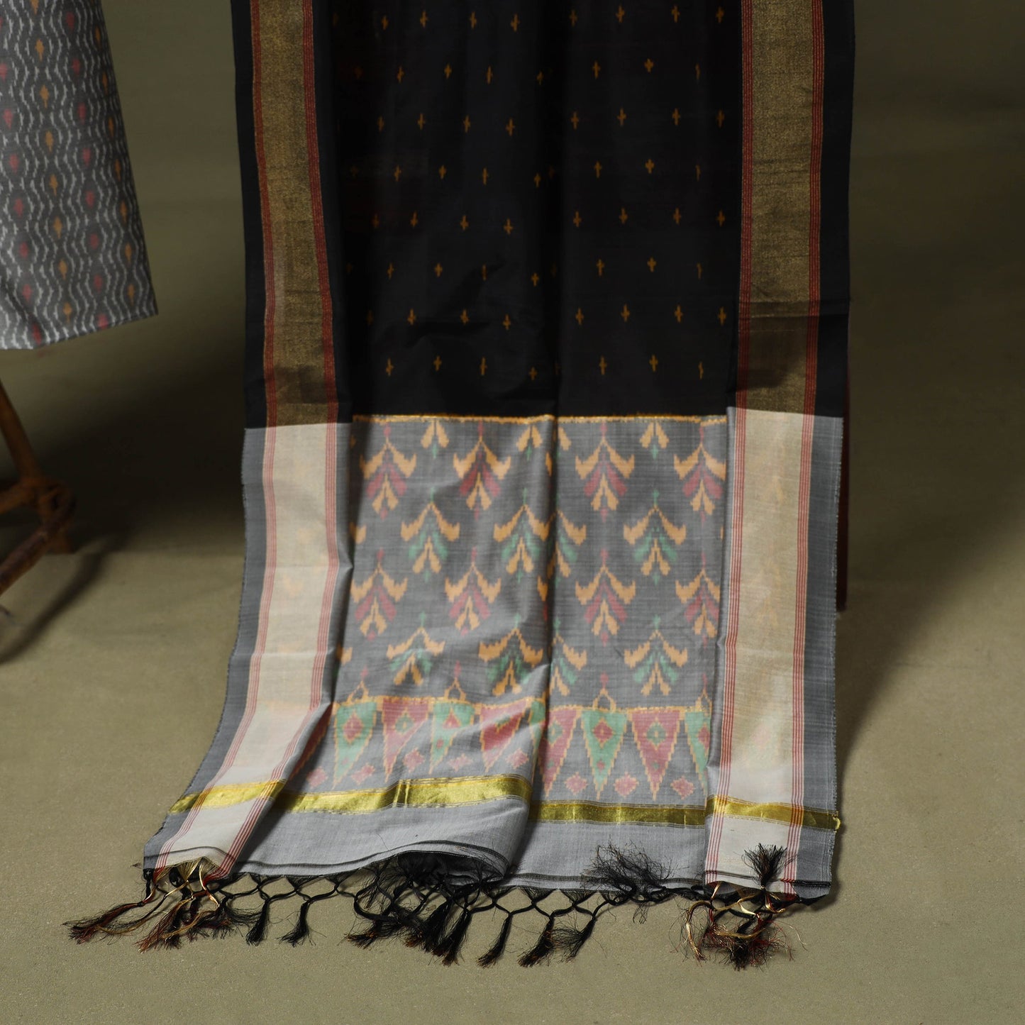 Grey - 2pc unstitched handloom sico pochampally ikat dress