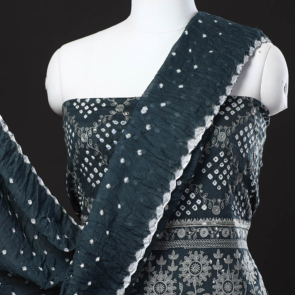 3pc Kutch Bandhani Tie-Dye Satin Cotton Suit Material Set