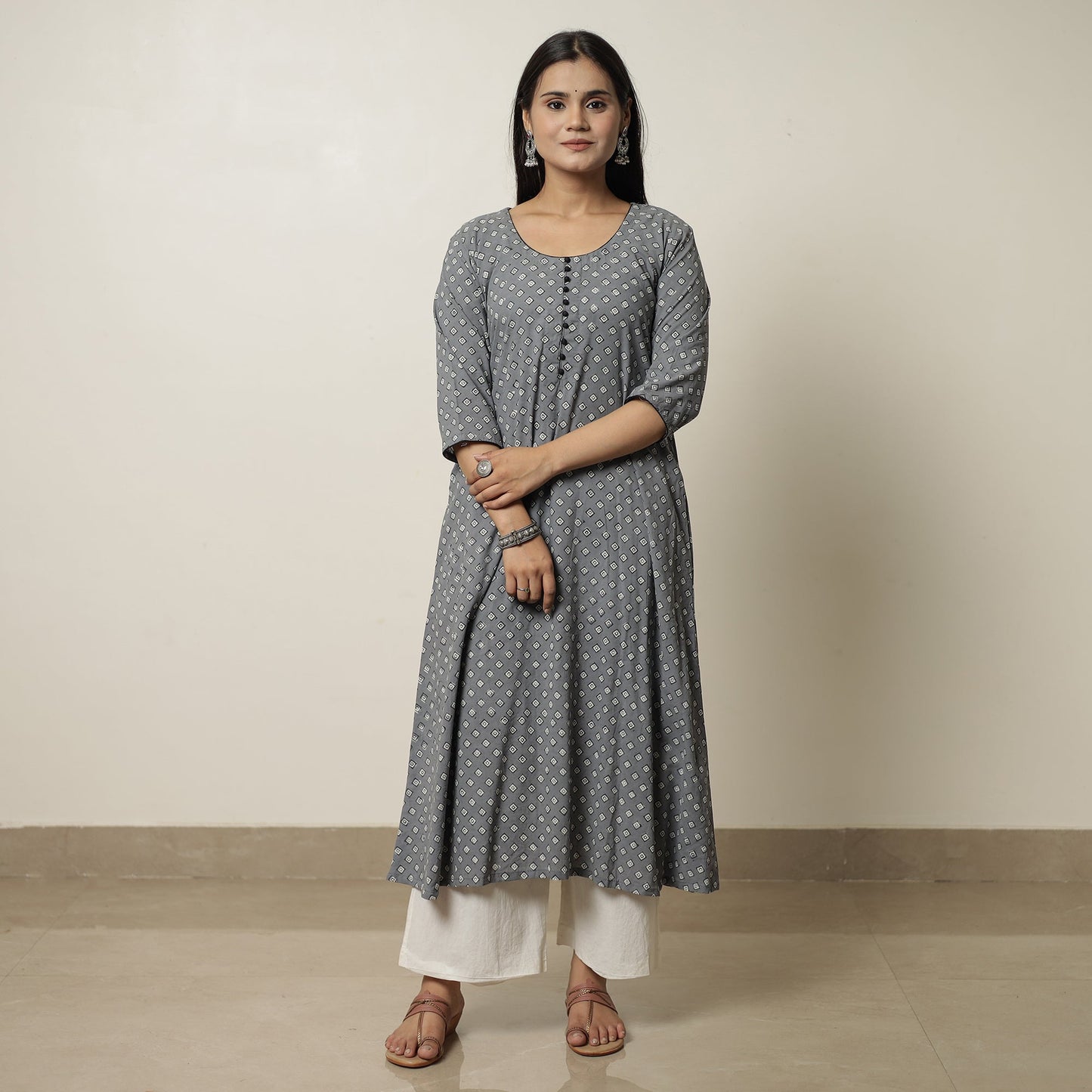 Akola Hand Block Printed Cotton A-Line Kurta 08