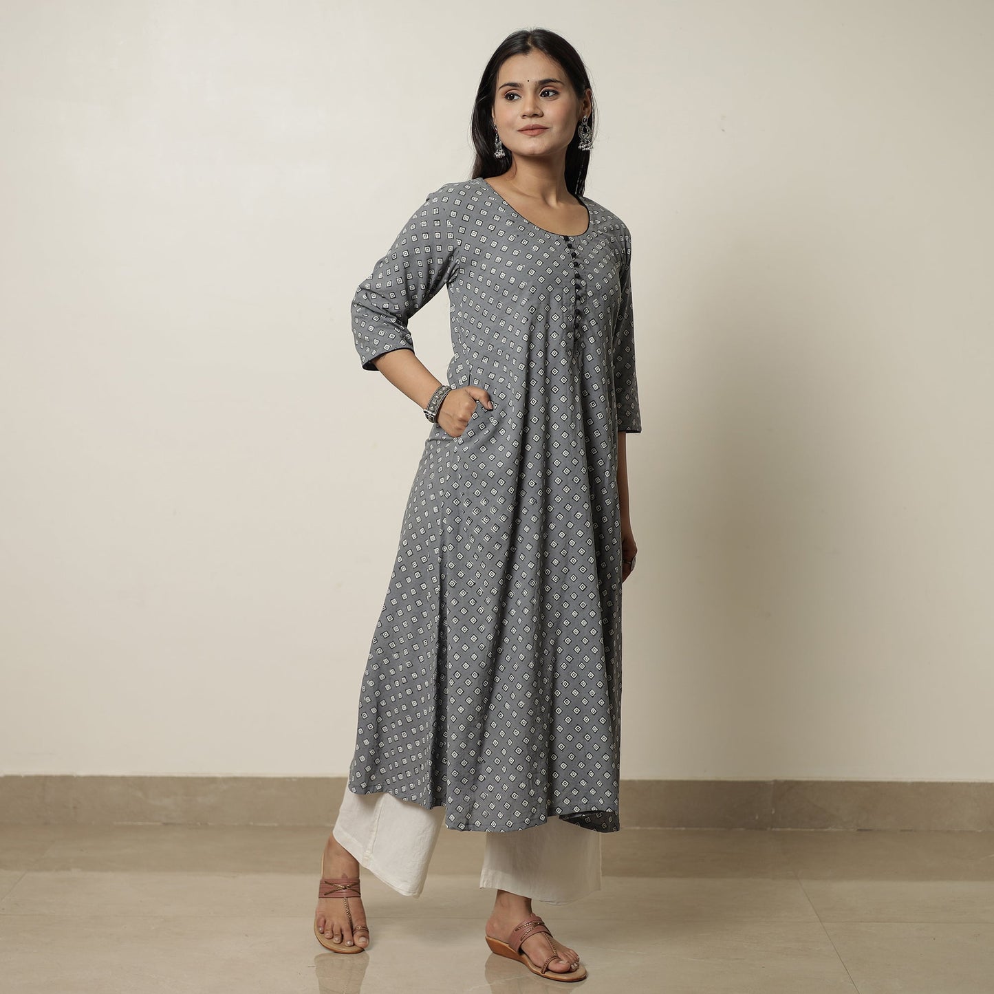 Akola Hand Block Printed Cotton A-Line Kurta 08
